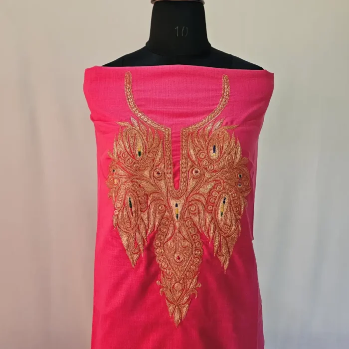 Pink 3PC Tilla Embroidered Cotton Kashmiri Suit - Dal Jheel - Image 3