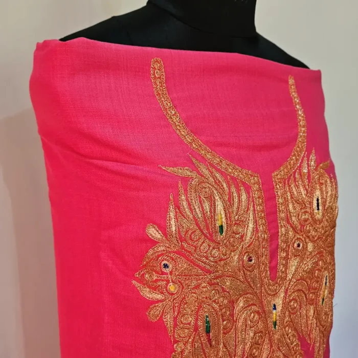 Pink 3PC Tilla Embroidered Cotton Kashmiri Suit - Dal Jheel - Image 4