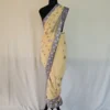 Sozni Embroidered Peach Georgette Saree from Srinagar | Lal Bazaar