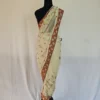 Kashmiri Creamy Sozni Work Saree in Georgette Fabric | Lal Bazaar