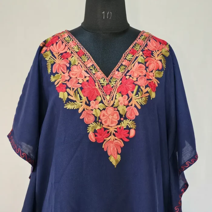 Dark Blue Short Kashmiri Kaftan | Crop Top | Mini Kaftan With Ariwork - Dal Jheel - Image 2