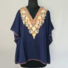 Short Kashmiri Dark Blue Kaftan | Crop Top | Mini Kaftan With Ariwork - Dal Jheel