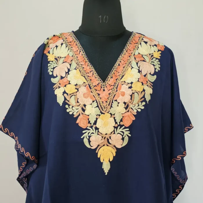 Short Kashmiri Dark Blue Kaftan | Crop Top | Mini Kaftan With Ariwork - Dal Jheel - Image 2