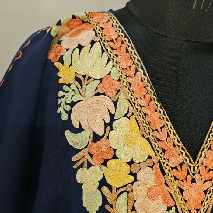 Short Kashmiri Dark Blue Kaftan | Crop Top | Mini Kaftan With Ariwork - Dal Jheel - Image 3