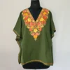 Olive Green Short Kashmiri Kaftan | Crop Top | Mini Kaftan With Ariwork - Dal Jheel