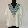 White Short Kashmiri Kaftan | Crop Top | Mini Kaftan With Ariwork - Dal Jheel