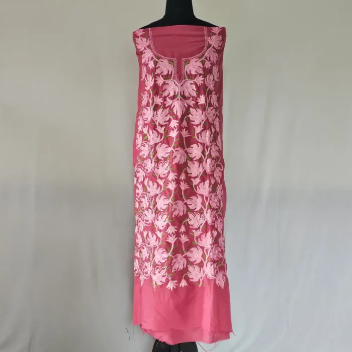 Kashmiri Pinkish 2PC Summer Cool Unstitched Suit Fabric With All over Chinari Ariwork - Khayam