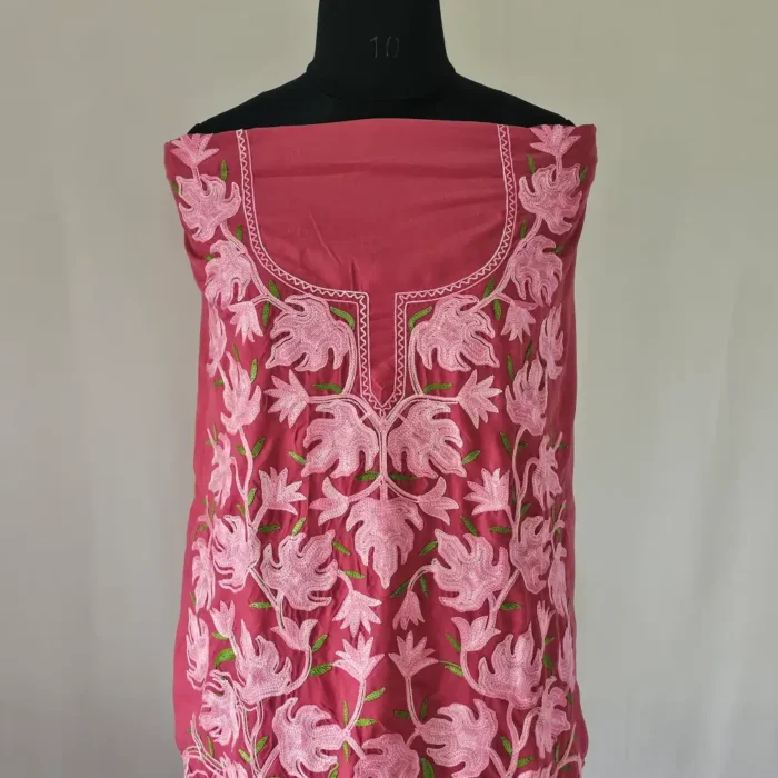 Kashmiri Pinkish 2PC Summer Cool Unstitched Suit Fabric With All over Chinari Ariwork - Khayam - Image 2