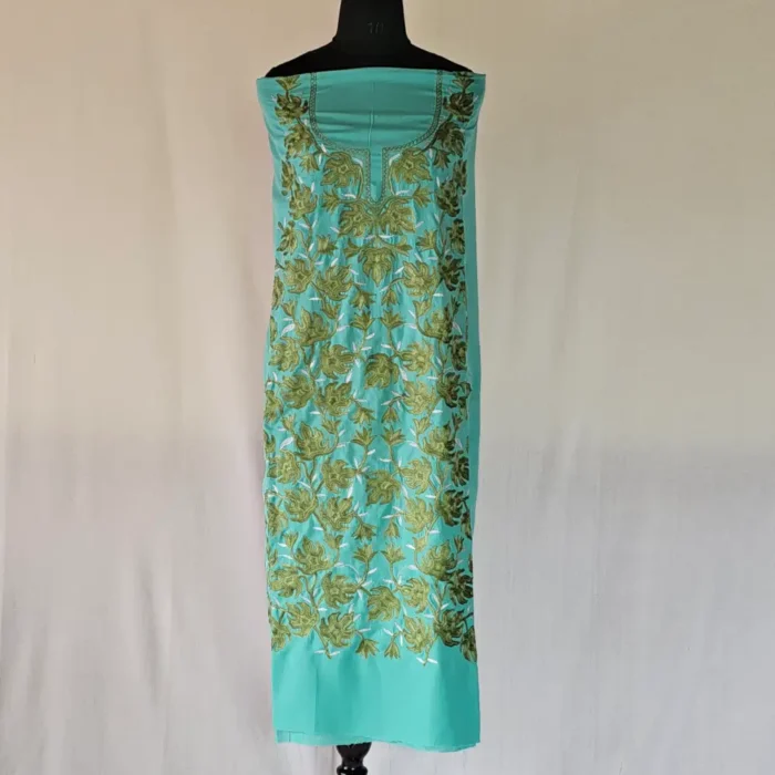 Kashmiri 2PC Summer Cool Green Unstitched Suit Fabric With All over Chinari Ariwork - Khayam