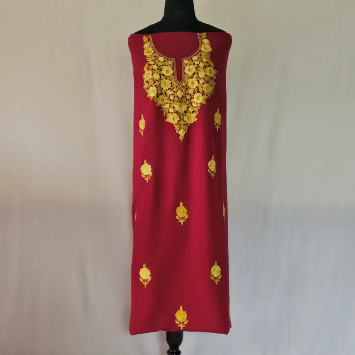 Maroon Color 3PC Summer Cool Kashmiri Suit Fabric With Ariwork Boothis - Khayam - Image 2