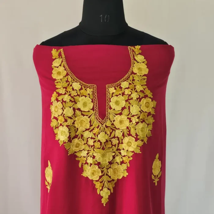 Maroon Color 3PC Summer Cool Kashmiri Suit Fabric With Ariwork Boothis - Khayam - Image 3