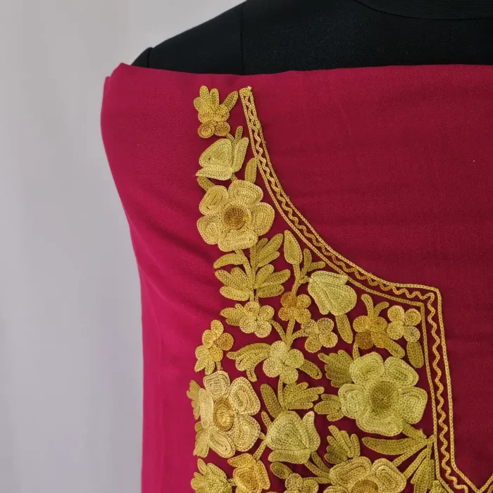 Maroon Color 3PC Summer Cool Kashmiri Suit Fabric With Ariwork Boothis - Khayam - Image 4