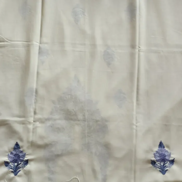 White 3PC Summer Cool Kashmiri Suit Fabric With Ariwork Boothis - Khayam - Image 5