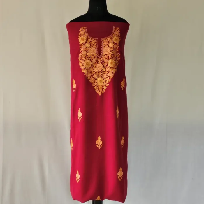 3PC Summer Cool Kashmiri Maroon Suit Fabric With Ariwork Boothis - Khayam - Image 2