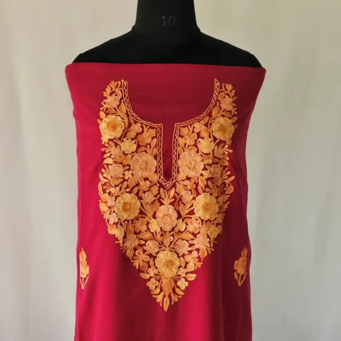 3PC Summer Cool Kashmiri Maroon Suit Fabric With Ariwork Boothis - Khayam - Image 3