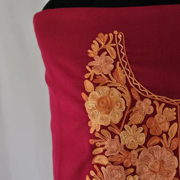 3PC Summer Cool Kashmiri Maroon Suit Fabric With Ariwork Boothis - Khayam - Image 4