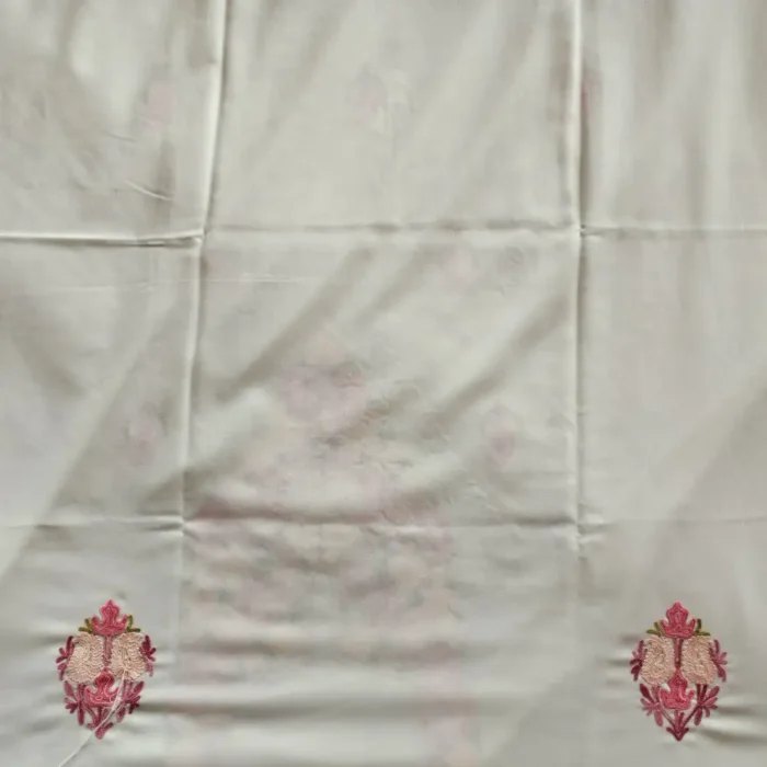 3PC White Summer Cool Kashmiri Suit Fabric With Ariwork Boothis - Khayam - Image 5