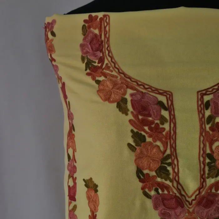 Pastel Yellow 3PC Summer Cool Kashmiri Suit Fabric With Ariwork Boothis - Khayam - Image 3