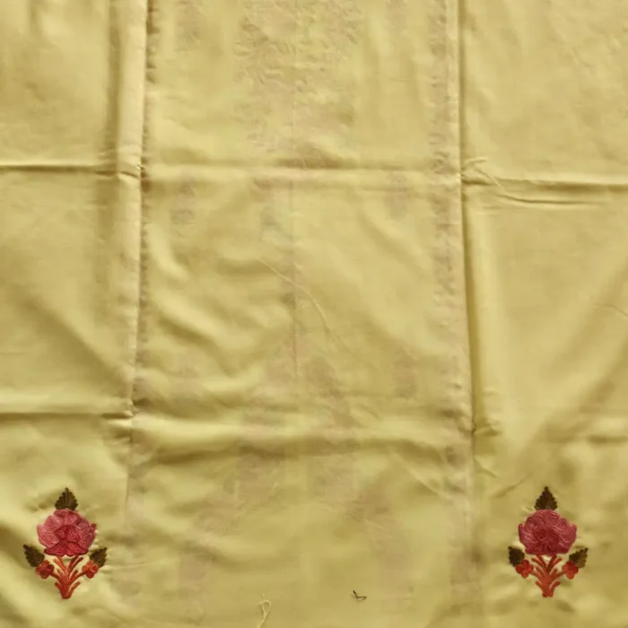 Pastel Yellow 3PC Summer Cool Kashmiri Suit Fabric With Ariwork Boothis - Khayam - Image 4