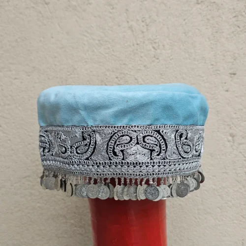 Hoorposh Green Bridal Kashmiri Velvet Cap in Tilla Embroidery