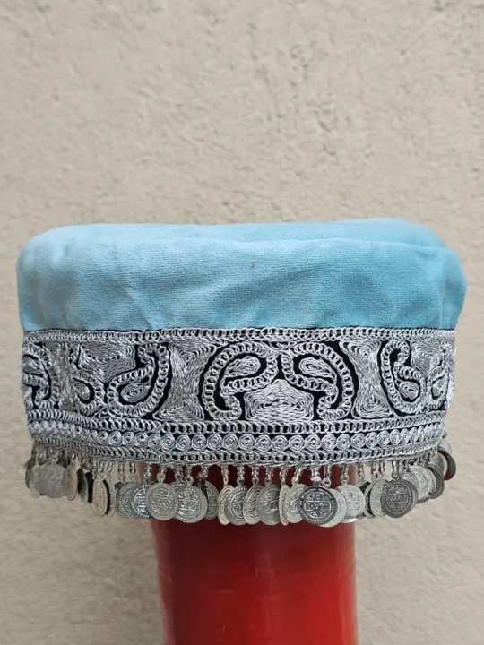 Hoorposh Green Bridal Kashmiri Velvet Cap in Tilla Embroidery
