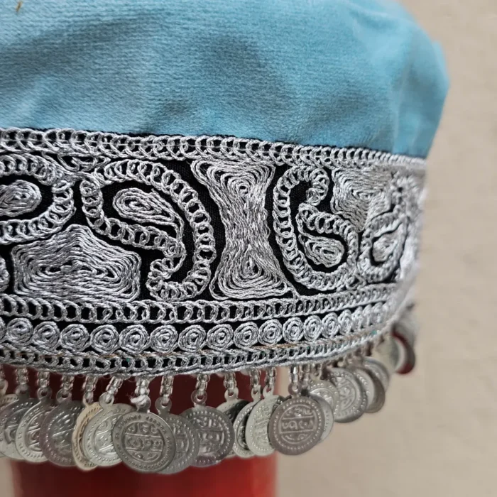 Hoorposh Green Bridal Kashmiri Velvet Cap in Tilla Embroidery - Image 2