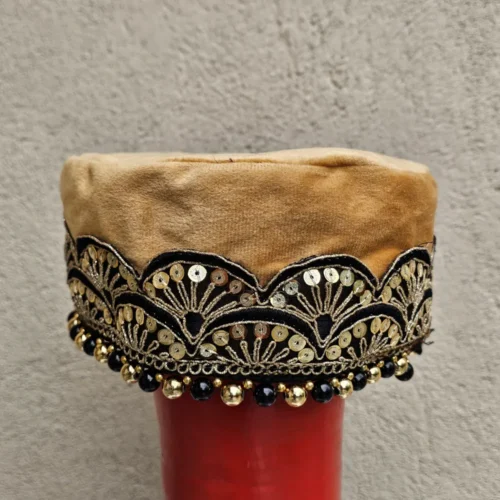 Shaam-e-Gul Light Brown Velvet Cap with Tilla Detailing
