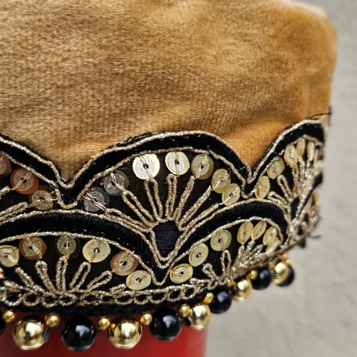 Shaam-e-Gul Light Brown Velvet Cap with Tilla Detailing - Image 2