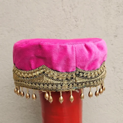 Gulbadan Pinkish Kashmiri Bridal Velvet Cap with Tilla Embroidery
