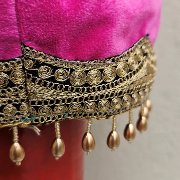 Gulbadan Pinkish Kashmiri Bridal Velvet Cap with Tilla Embroidery - Image 2