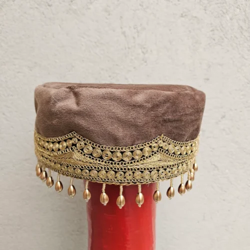 Meherbaan Kashmiri Bridal Brown Velvet Cap with Tilla Embroidery
