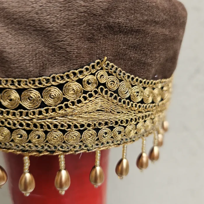 Meherbaan Kashmiri Bridal Brown Velvet Cap with Tilla Embroidery - Image 2