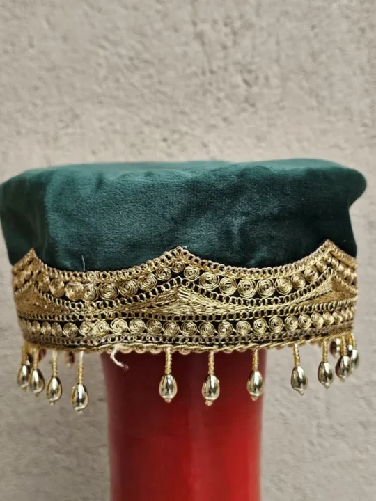 Naazgul Kashmiri Bridal Green Velvet Cap with Tilla Embroidery