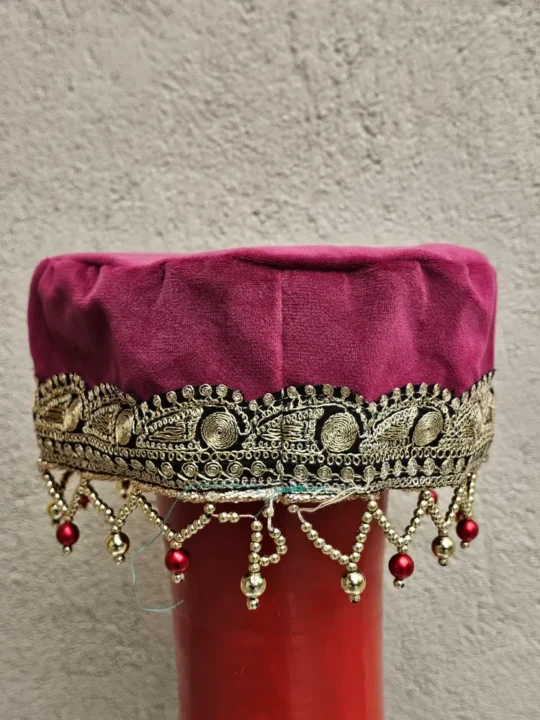 Noorjehan Maroon Kashmiri Bridal Velvet Cap with Tilla Embroidery