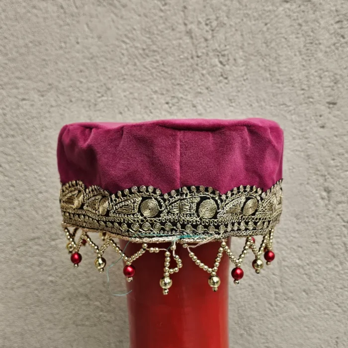 Noorjehan Maroon Kashmiri Bridal Velvet Cap with Tilla Embroidery