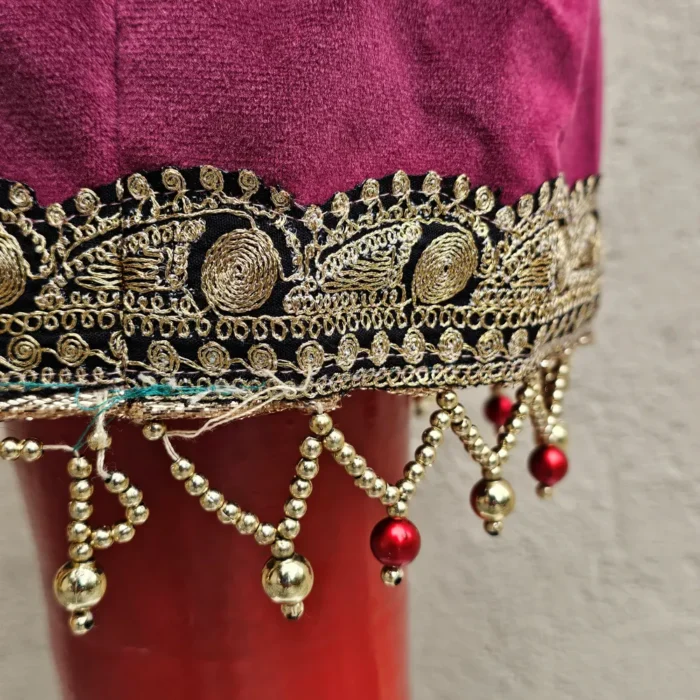 Noorjehan Maroon Kashmiri Bridal Velvet Cap with Tilla Embroidery - Image 2