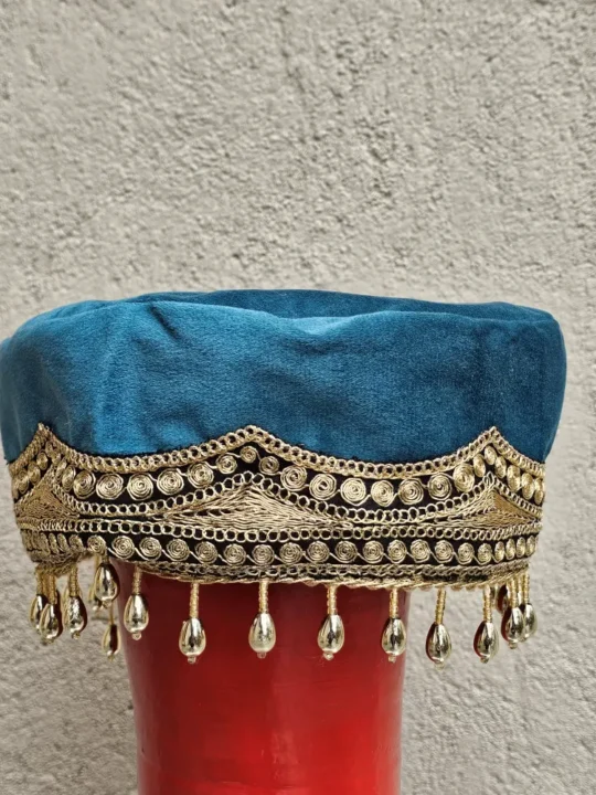 Kashmiri Bridal Velvet Sea Green Cap in Velvet with Tilla Embroidery