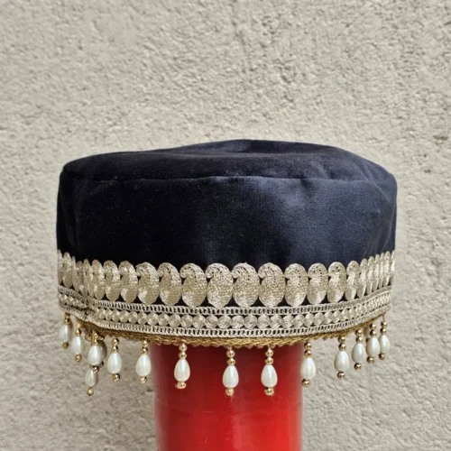 Parizad Kashmiri Black Bridal Velvet Cap with Tilla Embroidery