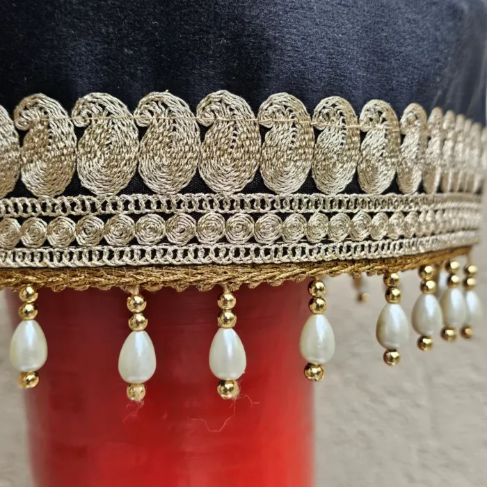 Parizad Kashmiri Black Bridal Velvet Cap with Tilla Embroidery - Image 2