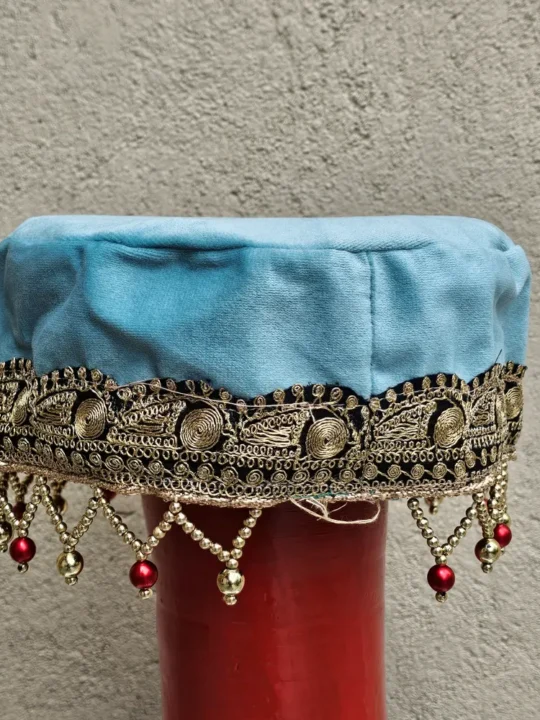 Mahjabeen Kashmiri Bridal Teal Green Velvet Cap with Tilla Embroidery