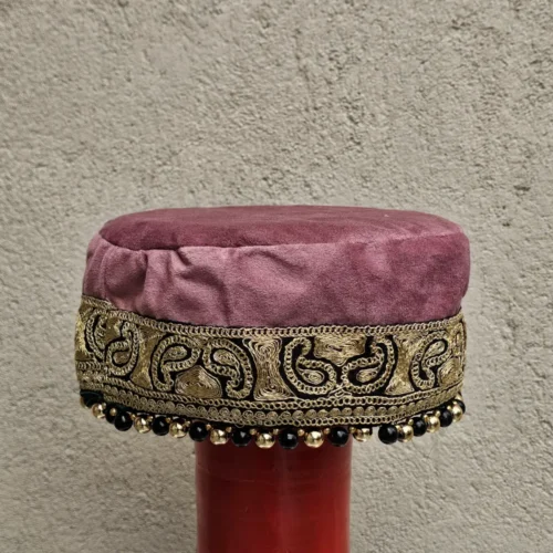 Laleh Kashmiri Magenta Bridal Velvet Cap with Tilla Embroidery