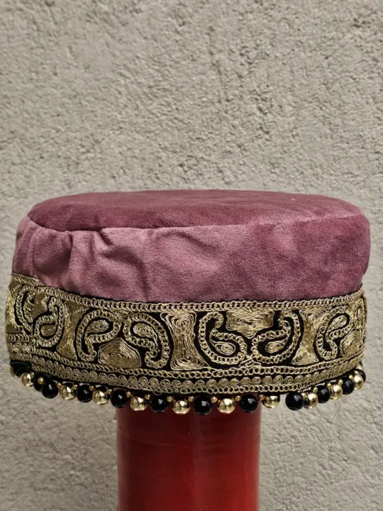 Laleh Kashmiri Magenta Bridal Velvet Cap with Tilla Embroidery
