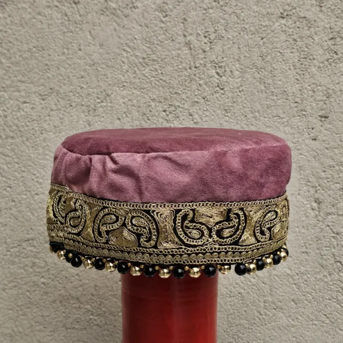 Laleh Kashmiri Magenta Bridal Velvet Cap with Tilla Embroidery