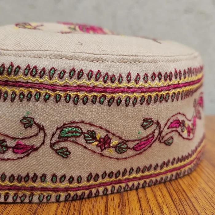 Noore-Khaas Bush Brown Kashmiri Toosha Cap with Hand Sozni Embroidery - Image 2
