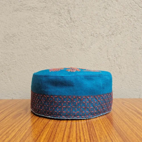 Rehmat-e-Sehar Sea Green Kashmiri Hand Sozni Embroidered Toosha Cap