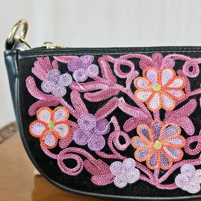 Kashmiri Aari Embroidered Black Clutch Bag with Chain - Pahalgam Collection - Image 3