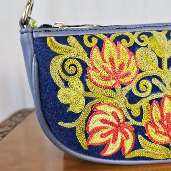 Elegant Dark Blue Kashmiri Clutch with Aari Work and Chain - Pahalgam Collection - Image 3