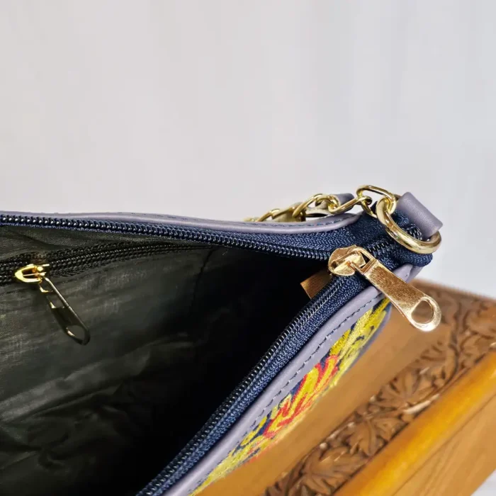 Elegant Dark Blue Kashmiri Clutch with Aari Work and Chain - Pahalgam Collection - Image 4