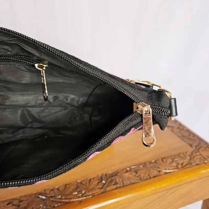 Kashmiri Black Aari Embroidered Clutch with Chain - Pahalgam Collection - Image 3