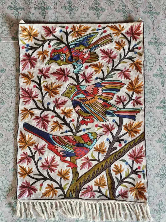 Kashmiri Chain Stitch Embroidered Wall Hanging in Dusooty Cotton (3x2 ft)
